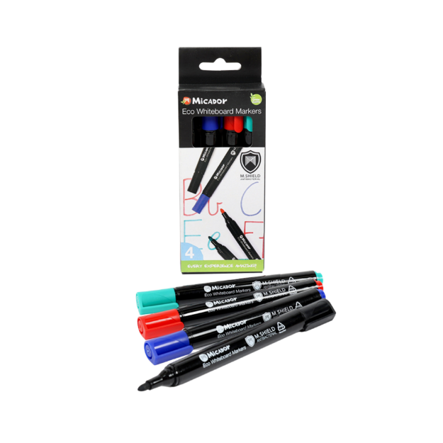 Picture of Whiteboard Markers Bullet Pkt 4 Assorted Eco Micador